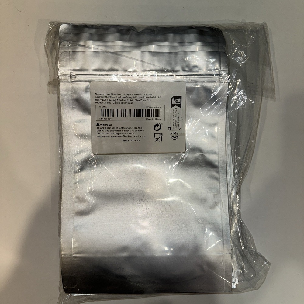 50 Pack Gallon Mylar Bags 10" x 14" Food Storage Resealable Zip Lock Pouches